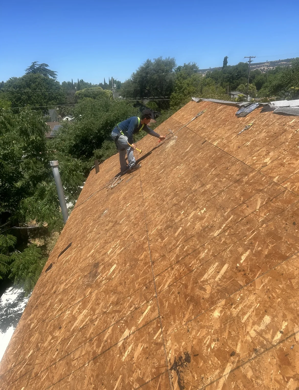 Northern California: Exposed roof decking during preparation