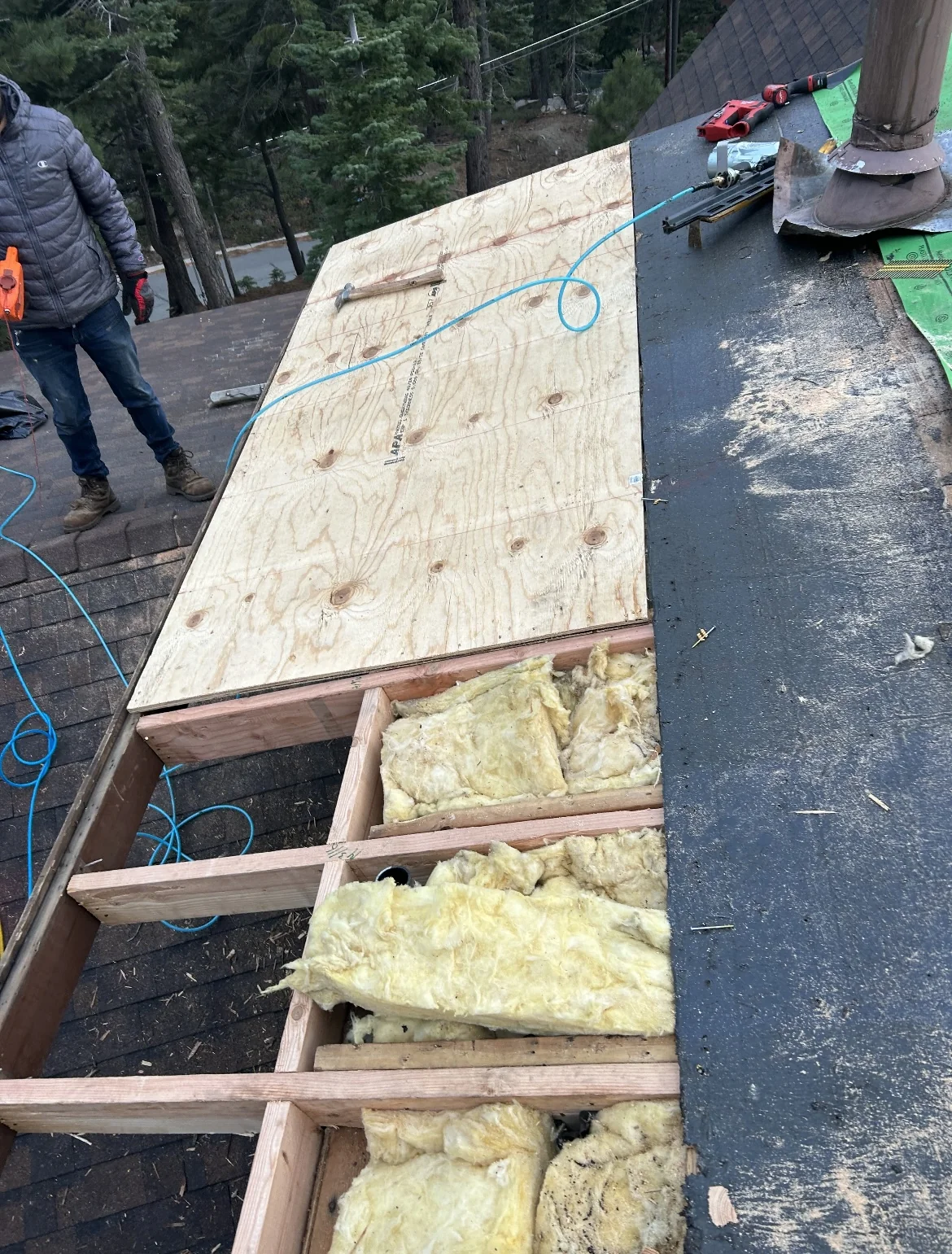 Decking installation in progress.